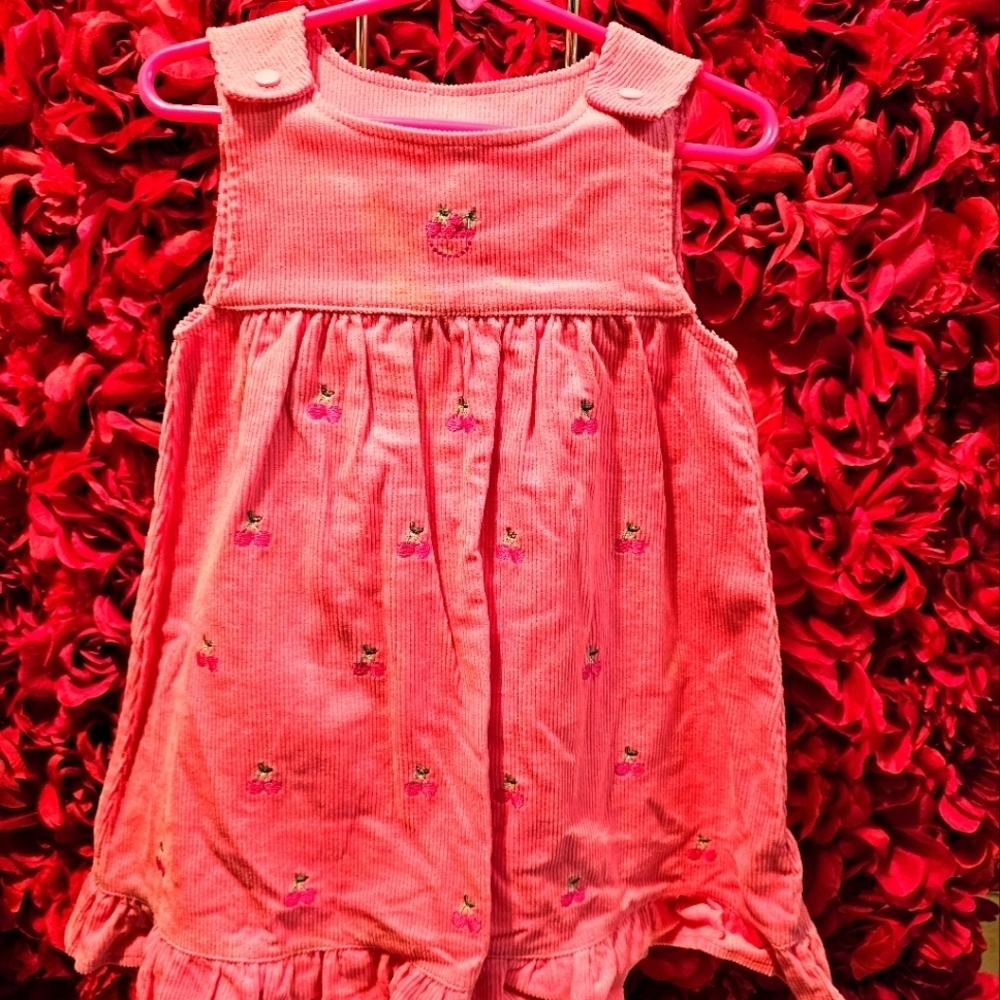 Toddler 24 month pink corduroy cherry dress w/ snap straps